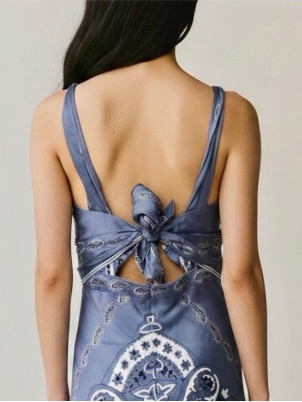 Caroline Constas Blue Paisley Print Twist Front Satin Maxi Dress - Picture 4 of 15